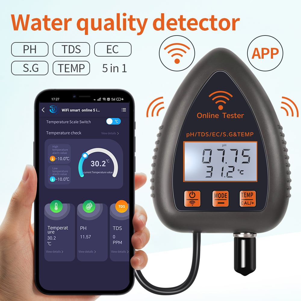 Planted Aquarium Test Kit - Tuya WiFi 5 в 1 TDS/EC/SALT/S.G./TEMP